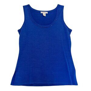Diane Von Furstenberg Silk Assets Blue Knit Beaded Tank Top - Size Medium